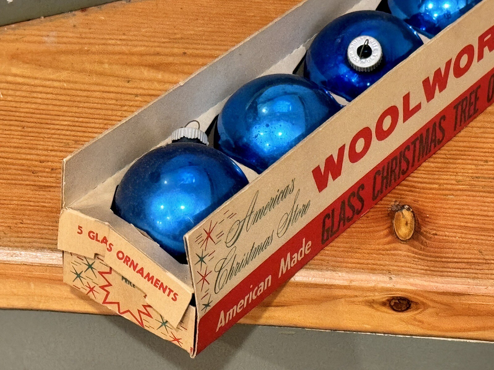 Vintage WOOLWORTH'S Glass Ornament Box SHINY BRITE 5 Blue Ornaments eBay