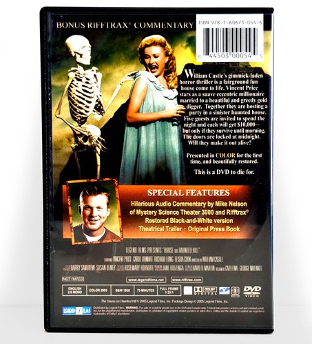 House On Haunted Hill (DVD, 1959, Vollbild, s/w / KOLORIERT) wie neu! - Bild 2 von 3