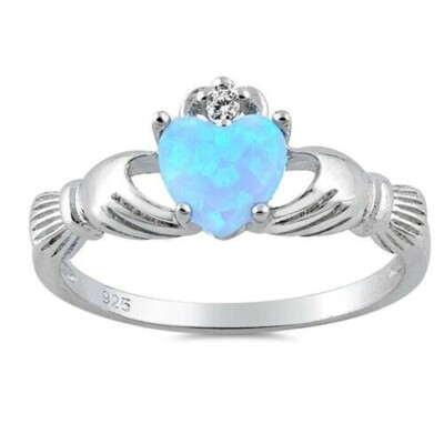 Celtic Claddagh Ring Genuie Sterling Silver 925 Lab Opal Face Height 9 ...