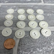 Lot of 16 Ivory Plastic Pearlized Rim Flat 2 Hole Buttons 19mm 3/4" Inch Vintage
