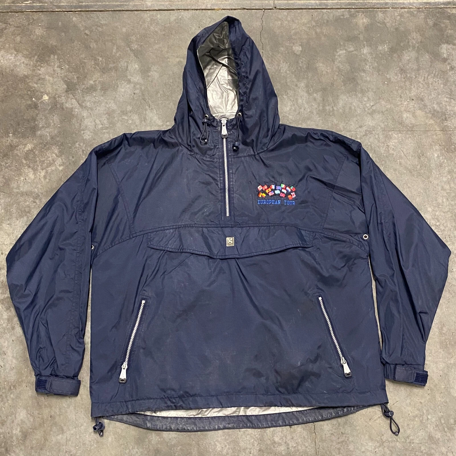Vintage Gear for Sports Balkans Tour Anorak Mens Medium Navy Hooded Embroidered