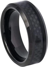 8mm Tungsten Carbide High Polished Black IP Plated with Black Wedding Band Ring
