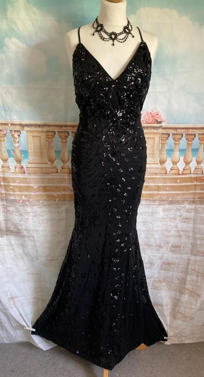 Dress 6 Black Sequin Quiz Ballgown Stretch Strappy Crossback