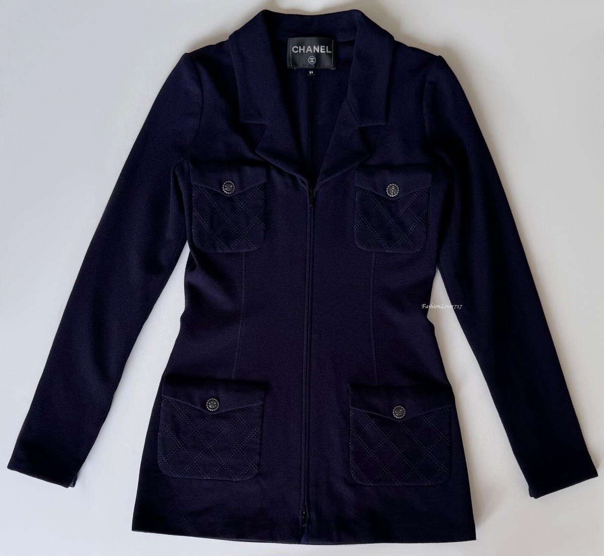 CHANEL 19S NAVY CC BUTTONS RUNWAY JACKET 34 XS | eBay