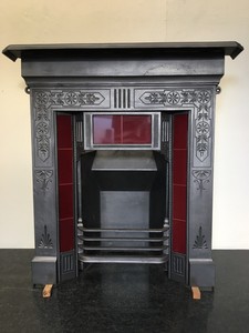 Original Restored Antique Cast Iron Victorian Tiled Fireplace