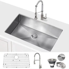 30 in Undermount Kitchen Sink Single Bowl Stainless Steel Handmade Sink w/Faucet