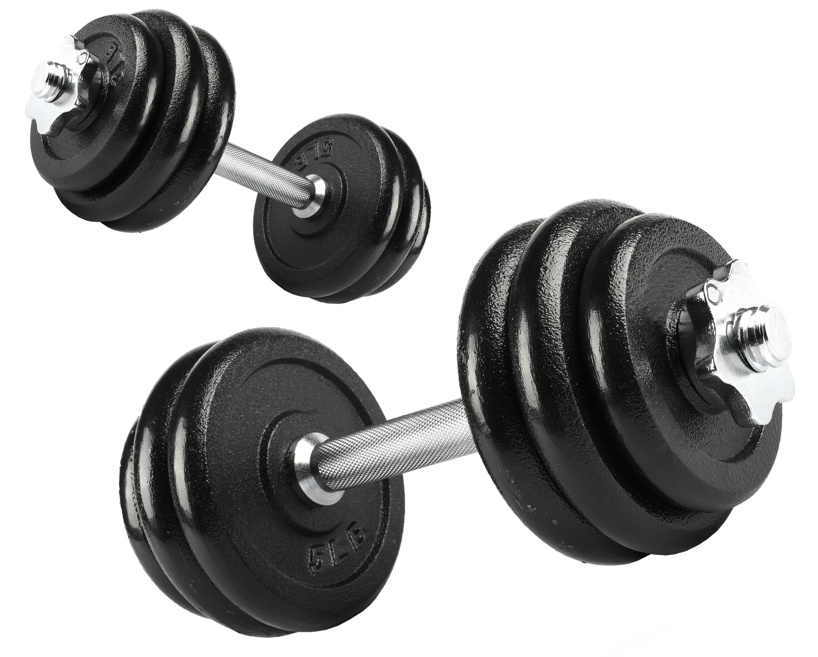 40lb Adjustable Dumbbell Set Chrome & Black Knurled Handles Cast Iron Plates NEW