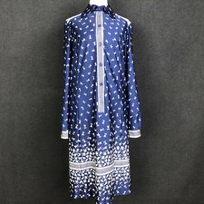VTG Dress Spring Summer Long Sleeve Graphic Blue White Tripe Retro Button Front 
