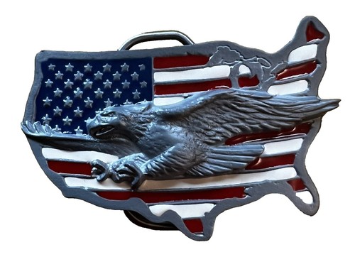 Kathe Helander Womens Crystal American Flag Buckle Leather 