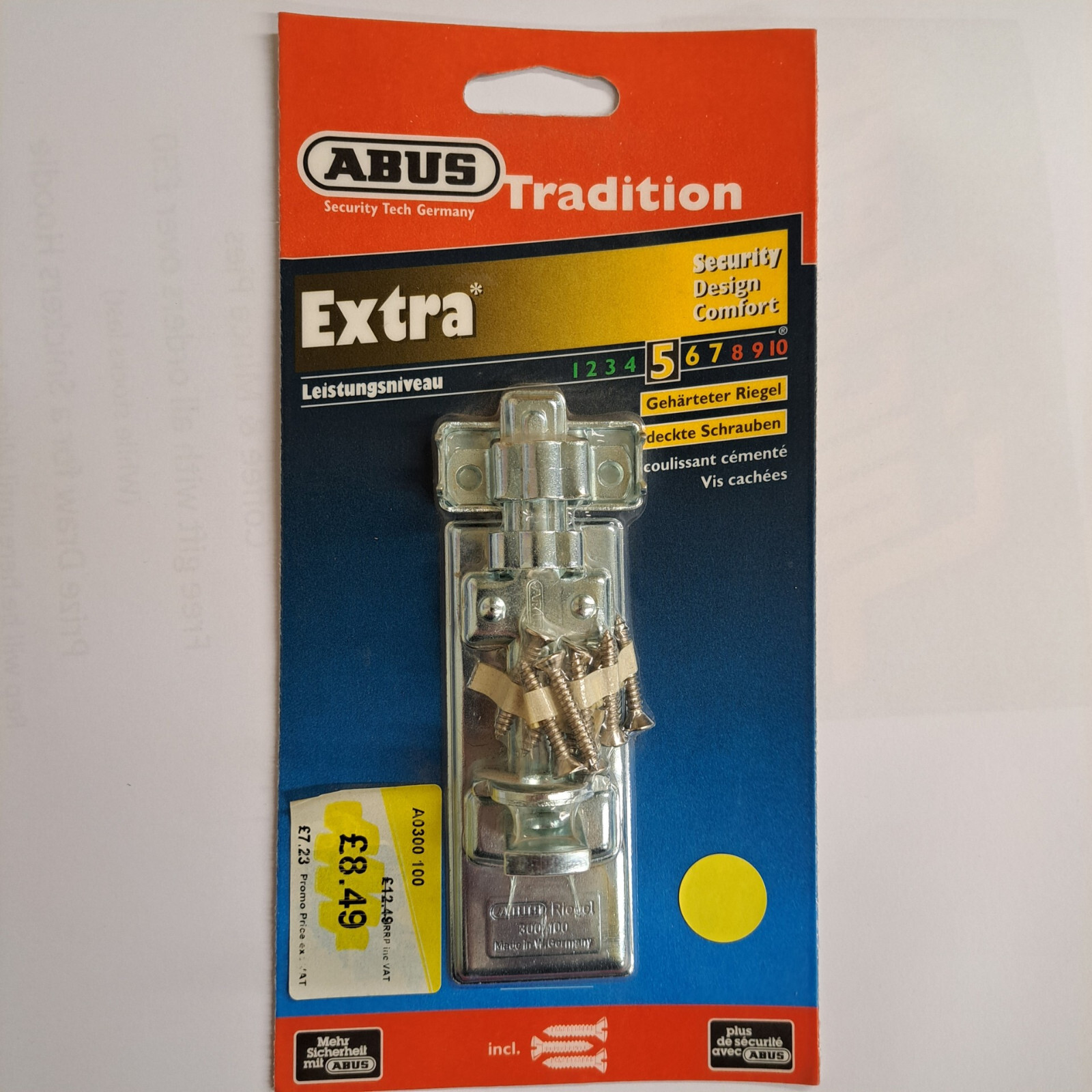 Abus Mechanical 300/100 Locking Bolt 100mm Hasp and Staple Sliding Bolt
