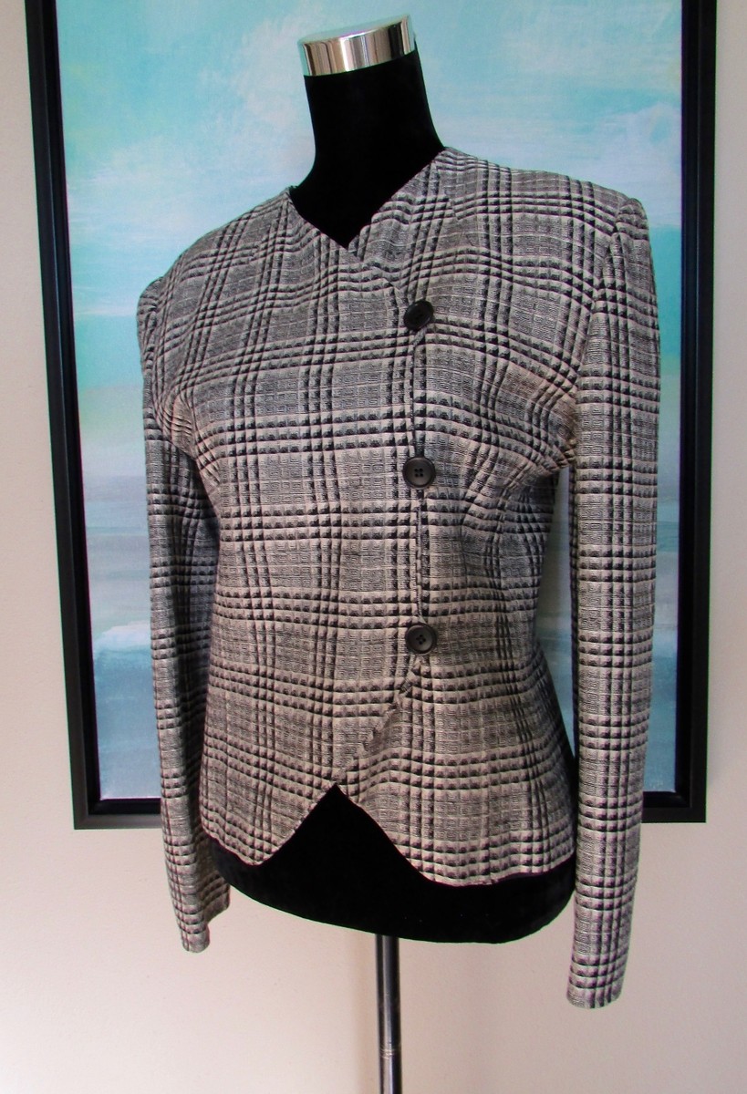VTG Giorgio Armani Italy Black & White Linen Blend Jacket Sz