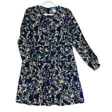 Simply Vera Wang Blue Floral Dress Womens Size L Long Sleeve Sheath Stretch