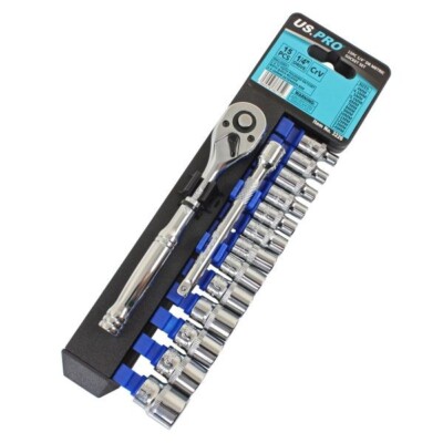 US Pro by BERGEN 1/4'' Antrieb Ratsche Steckschlüsselsatz 4mm bis 14mm Stecknüsse 100mm 3226