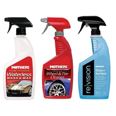 Mothers Waterless Wash &amp; Wax, All Wheel Cleaner, Glass Cleaner 