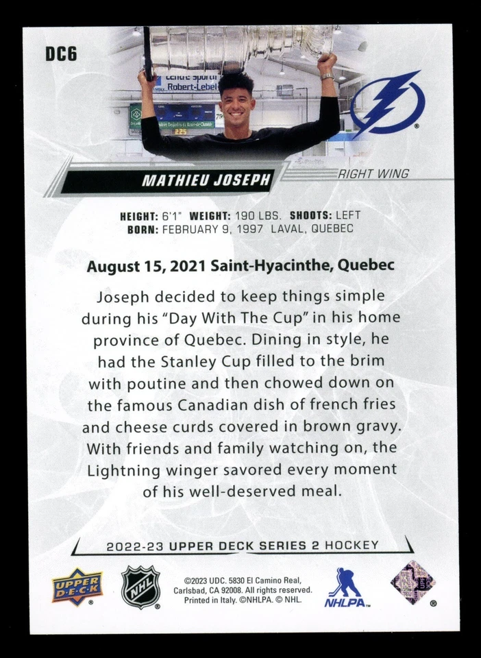 2022-23 Upper Deck Series 2 Mathieu Joseph Day With The Cup #DC6 - Image 2 of 2