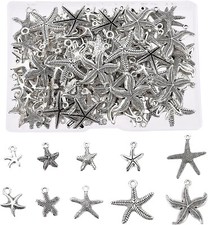 10 Starfish Charms Assorted Lot Antiqued Silver Sea Pendants Jewelry Making Set