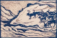 April John Savio 1928 Nordic Expressionist Reindeer Woodcut Art Print