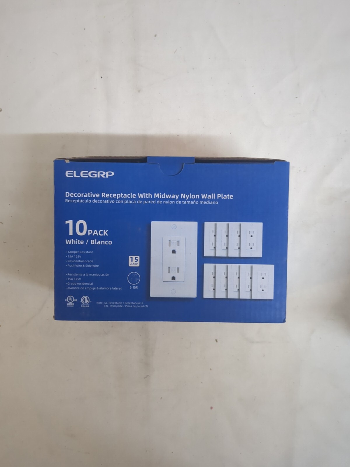 (10Pk) ELEGRP Residential Duplex Outlet/ Midway Nylon Wall Plate 15 A