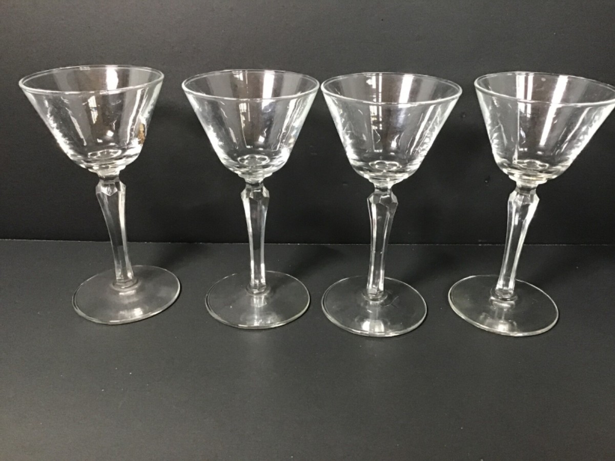 Vintage Wine Glass with 6 Sided Stem with Flared bowl 5 3/4 inches Set of 4  | eBay