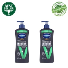 Vaseline Men Fast Absorbing 3-in-1 Face, Hands & Body Lotion for Men,20.3 oz 2pk