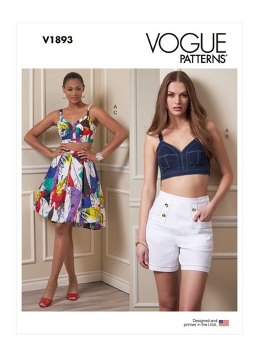 Vogue Pattern Summer Misses Bras Top, High Rise Shorts & Skirt V1893 6-14, 14-22 - Picture 2 of 10