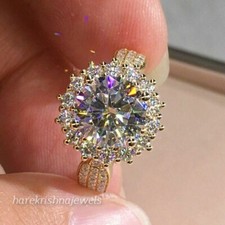 14K Yellow Gold Finish 3CT Round Cut Lab-Created Diamond Engagement Wedding Ring