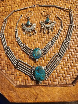 Mussio Design Style Necklace, Bracelet And Earrings chrysocolla and malachite 