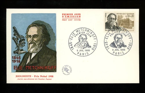 Postal History France #B398 FDC Elie Metchnikoff Medicine Judaica 1966 Paris