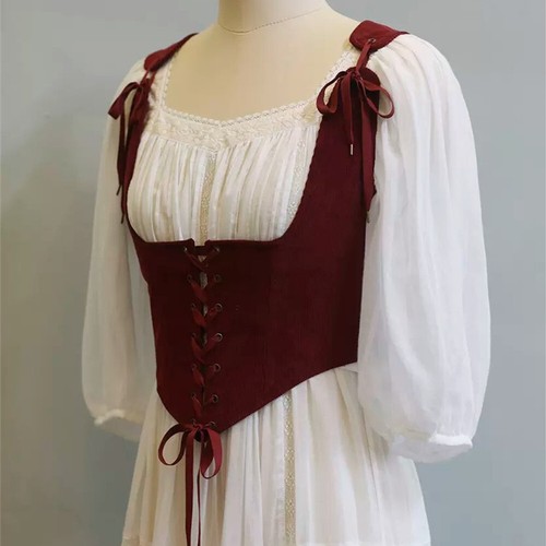 Medieval Women Bodice Vest Renaissance Lace Up Corset Pirate Corduroy Waistcoat - Picture 18 of 24