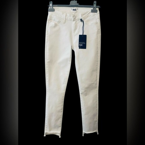 PAIGE | Paige Skyline Ankle Peg White mid rise Jeans with Raw Hem NWT size 26 - Picture 3 of 11