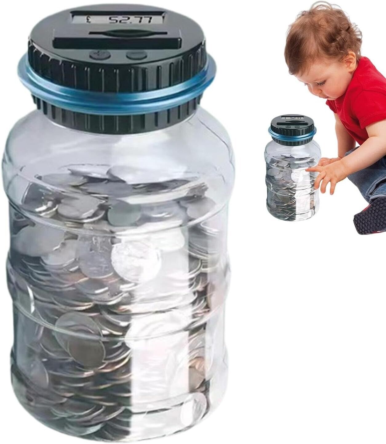 S L1600 Electronic Counting Coin Bank Safe Box Piggy Money Saving Digital Kids Clear Jar