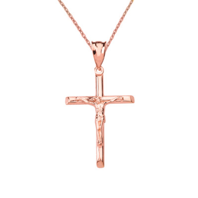 Solid 14k Rose Gold Crucifix Cross 