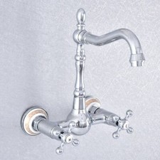 Wall Mount Polished Chrome Brass Bathroom Sink Faucet Kitchen Mixer Tap fsf767