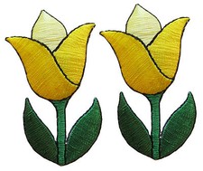  3927LY Lot 2Pcs Yellow Tulip Flower Embroidery Iron On Applique Patch