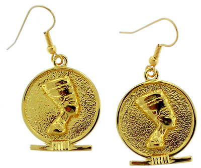 Egyptian Earrings with Nefertiti in a Round Cartouche UK