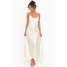 VTG Vanity Fair Midi Slip Dress M Ivory Satin Coquette Bridal 90s Fairy Retro