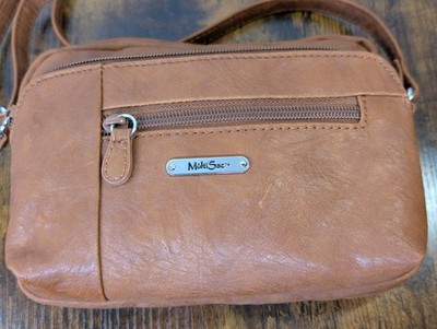MultiSac Mini Dynamic Crossbody Bag Cognac/ Camel Bwn Fnt. Zip Pockets Adj Strap