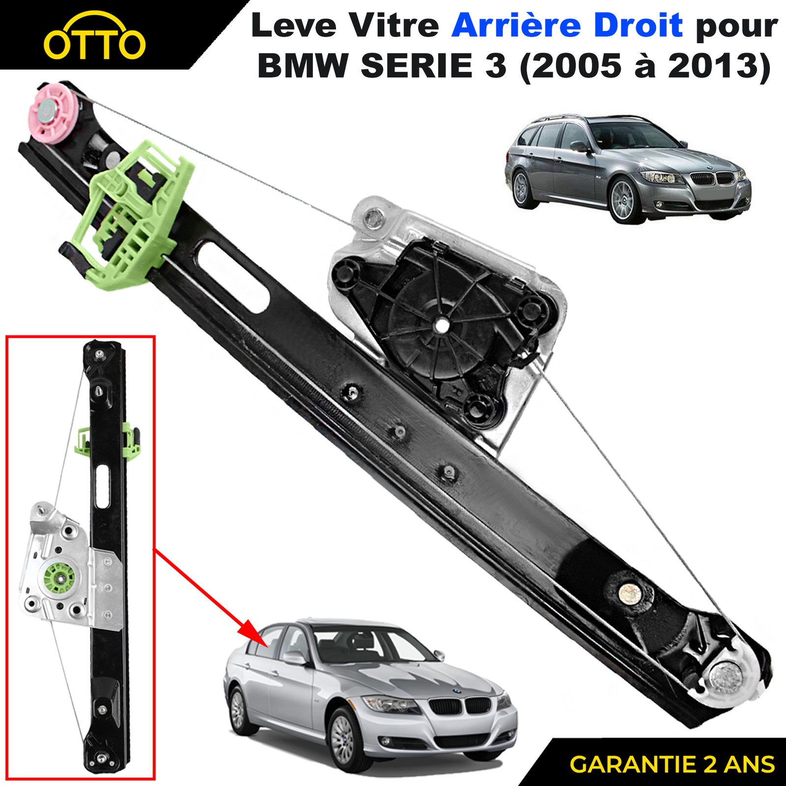 Lève-vitre arrière droit pour BMW Série 3 E90 et E91 mécanisme de rechange électrique standard