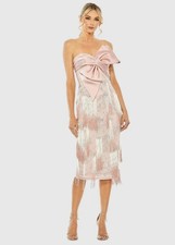 Mac Duggal 20593 Sz 12 Pink Strapless Embroidered Beaded Fringe Midi Dress $698