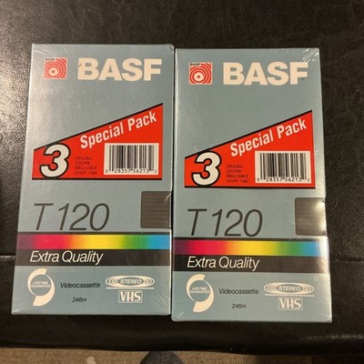 VHS blank video cassette tapes BASF T-120 3 pack X2 NEW Factory Sealed