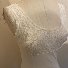 Vintage 60s GILBREATH White Nylon LACE Overlay Princess Seam Empire GOWN 34 nos