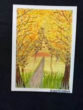 ACEO Original Mixed Media Mini Painting Of An Autumn Landscape