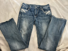 Grace in LA Women  s Bootcut Medium Wash Blue Denim Jeans Embellished 5-Pocket