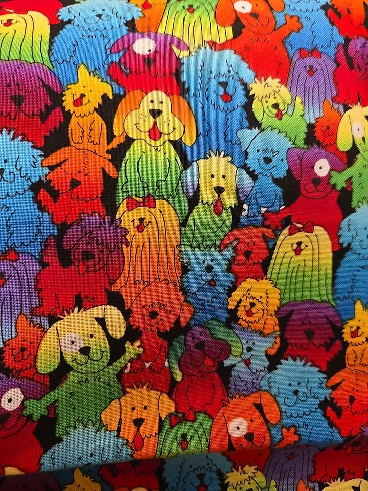 RAINBOW TIE DYE Dogs COTTON FABRIC  1/2  YARD 18"X 44" NEW Puppy Quilt Craft  - Image 2 of 4