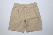Vtg 90s Ralph Lauren Mens 34 Above Knee Linen Silk Pleated Chino Shorts Beige