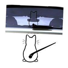 Cute Cat Car Windshield Wiper Sticker, Funny Cat Moving Tail Decal Rear Black