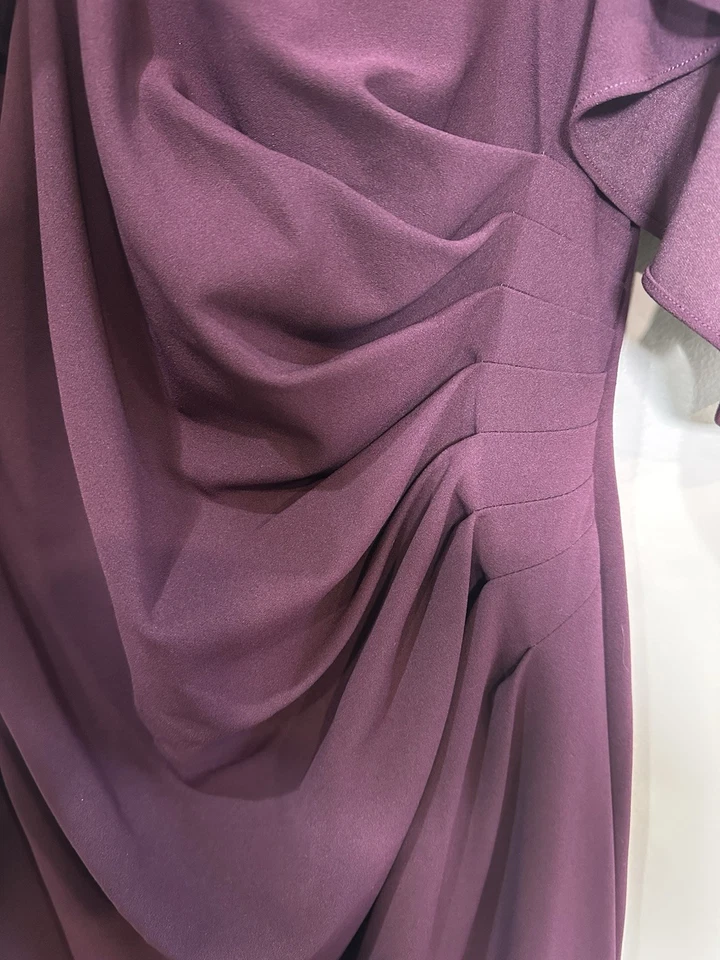 Vestido Calvin Klein Largo Fuera del Hombro Acanalado Borgoña Talla 16W Foto 4 de 4