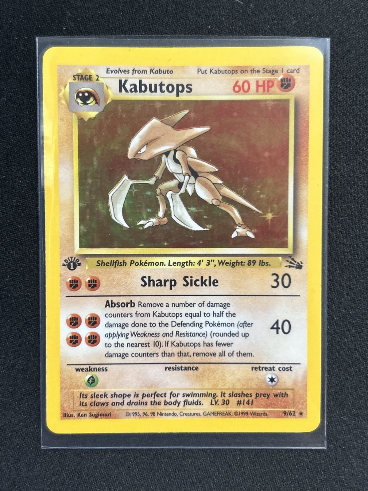 Pokémon First Edition Kabutops Holo 9/62 Fossil MINT