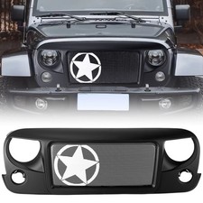 Black Front Grill Mesh Inserts Compatible With 07-18 Jeep Wrangler Jkjku Star