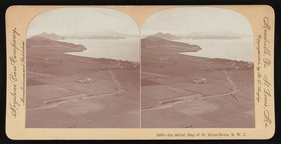 West Indies An aerial map of St Kitts-Nevis B W I Historic Old Photo